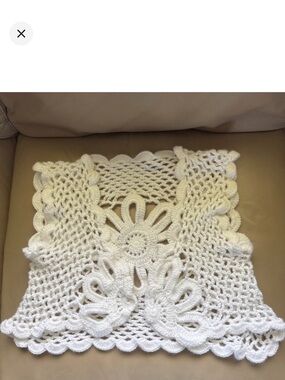 Hand-Crocheted White Floral Square Doily